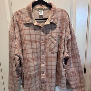 PINK Plaid Button-Up Shirt size L